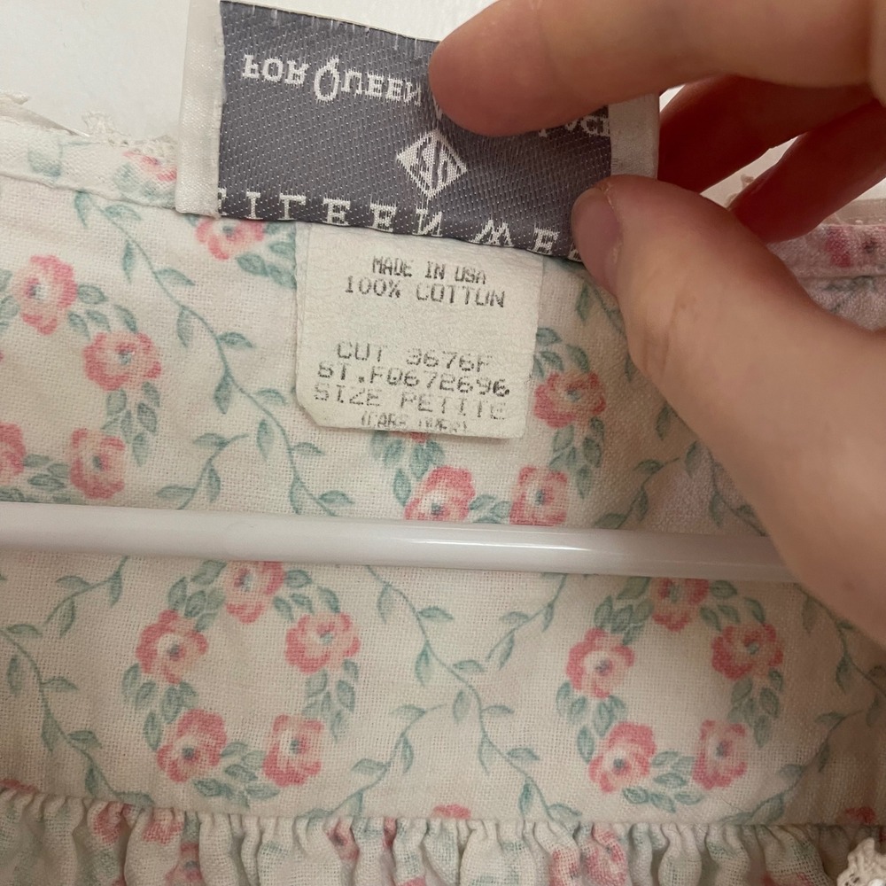 Vintage Eileen West Queen Anne's Lace Nightgown Wreath Print Quarter Sleeve - Picture 4 of 11